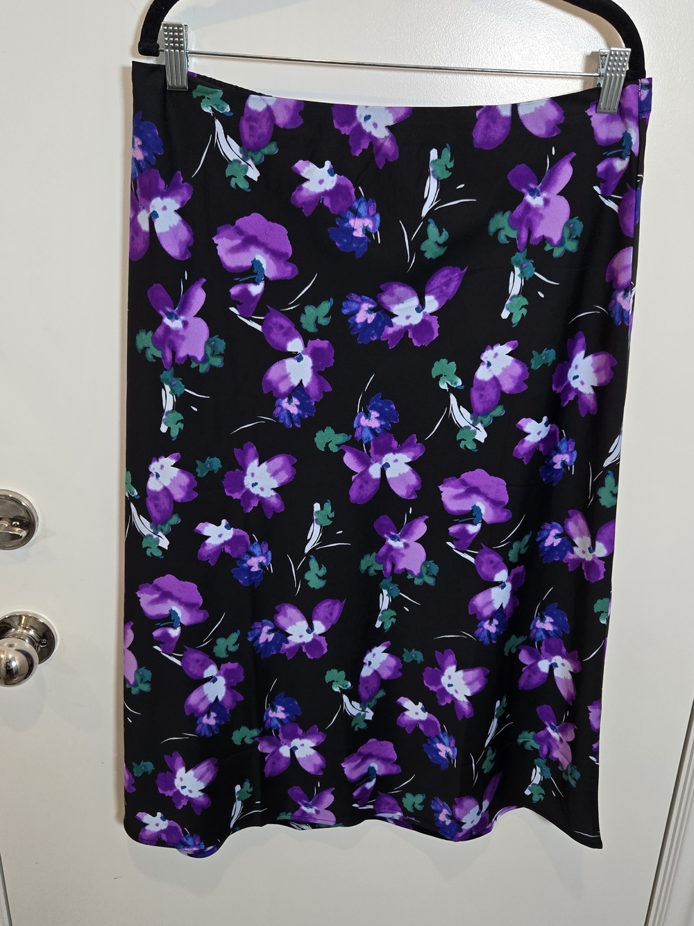 J. Crew Factory Black Midi Skirt with Purple Floral Print